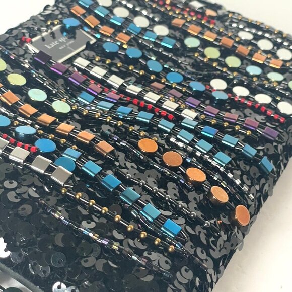 Kate Spade Nova Fringe Embellished Clutch Crossbody Black Chain Strap Rare Party - Picture 7 of 12